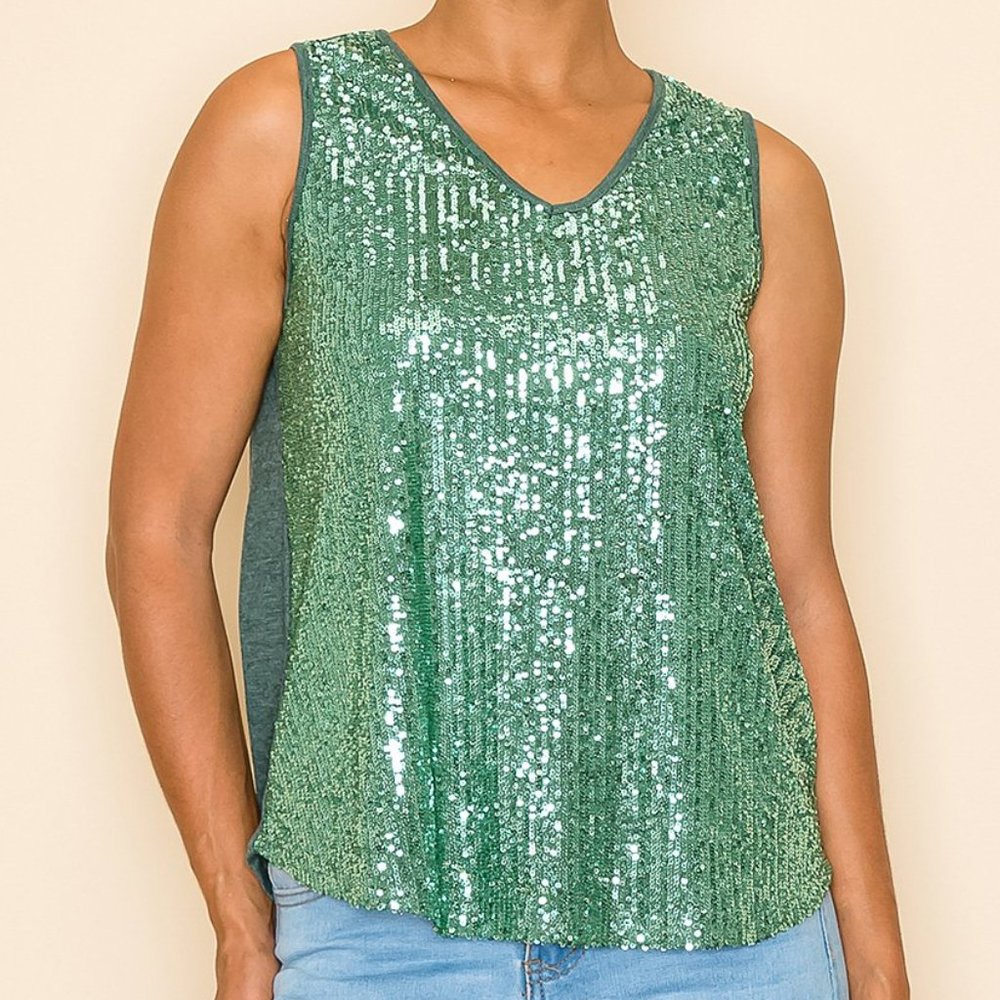 NWT Urban Diction | Elm Green Sequin V-Neck Tank - L